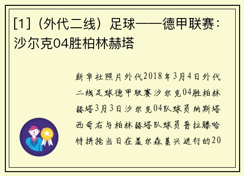 [1]（外代二线）足球——德甲联赛：沙尔克04胜柏林赫塔