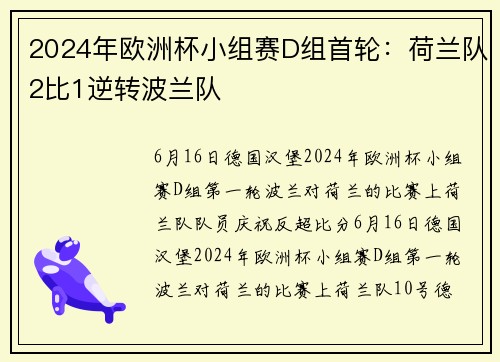 2024年欧洲杯小组赛D组首轮：荷兰队2比1逆转波兰队