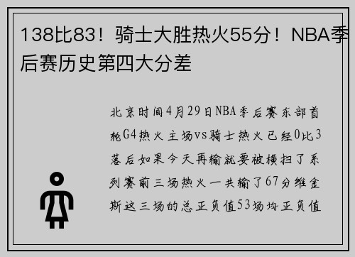 138比83！骑士大胜热火55分！NBA季后赛历史第四大分差